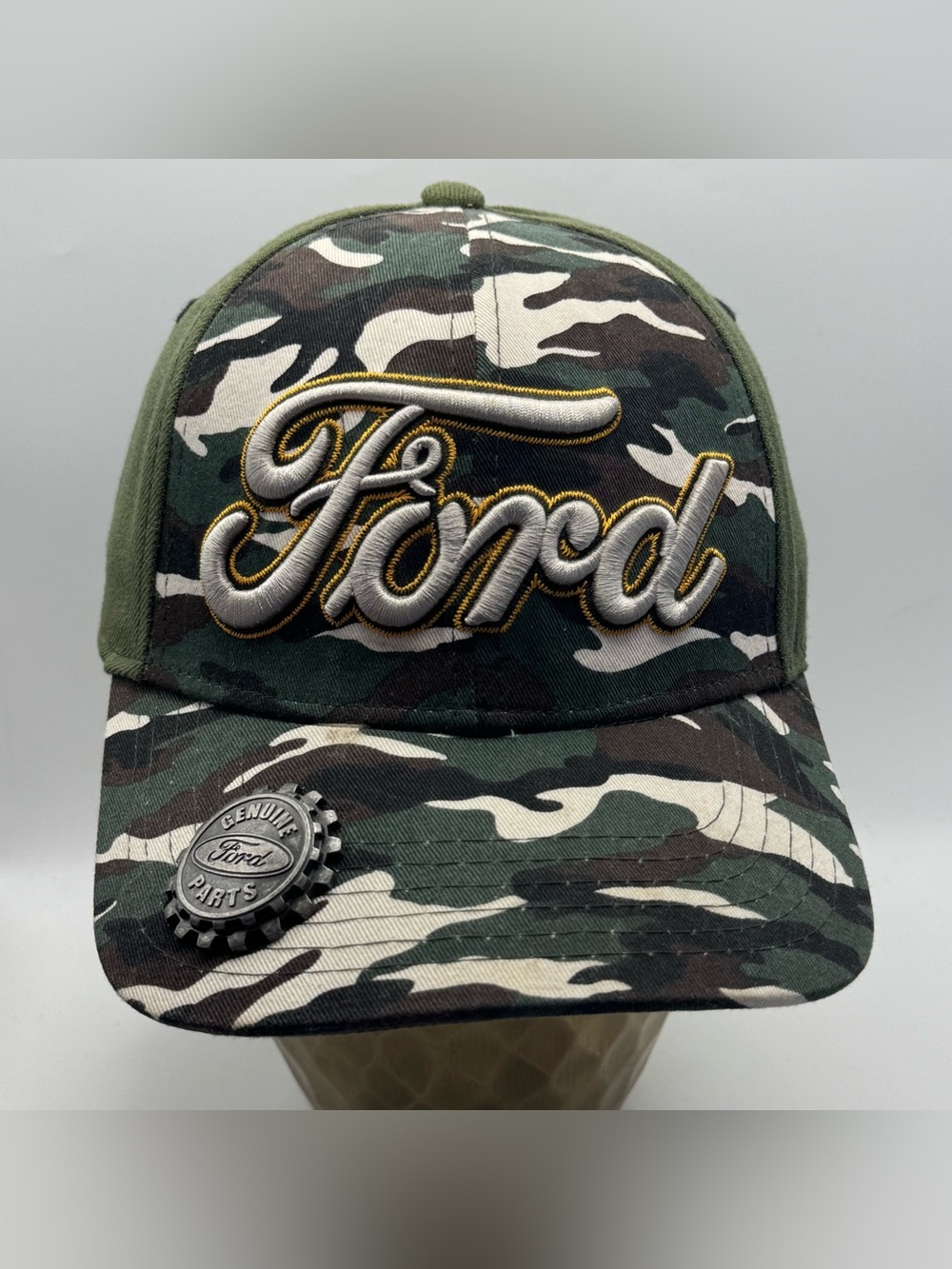 Official Licensed Ford Camo Adjustable Baseball Cap Hat w/ Metal Bottle Opener